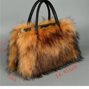 Chic Faux Fur Tote Bag - Tan and Black